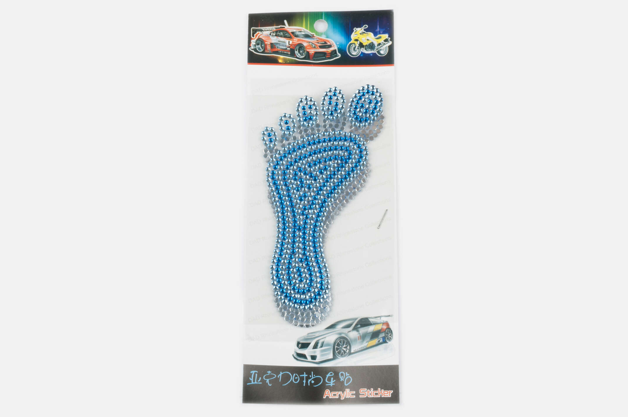 Наклейка декор FOOT (16x9см, стразы синие)