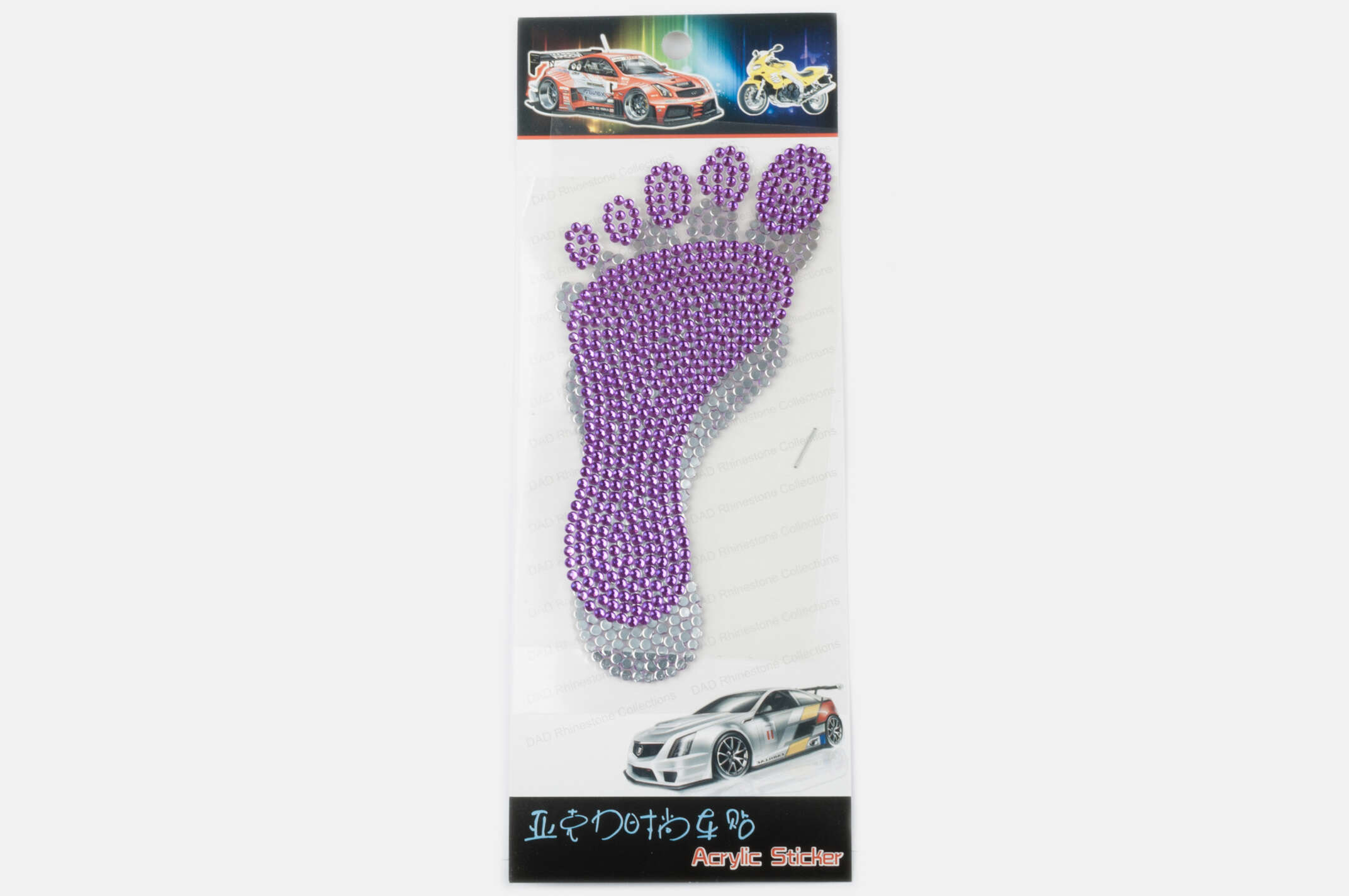 Наклейка декор FOOT (16x9см, стразы фиолетовые)