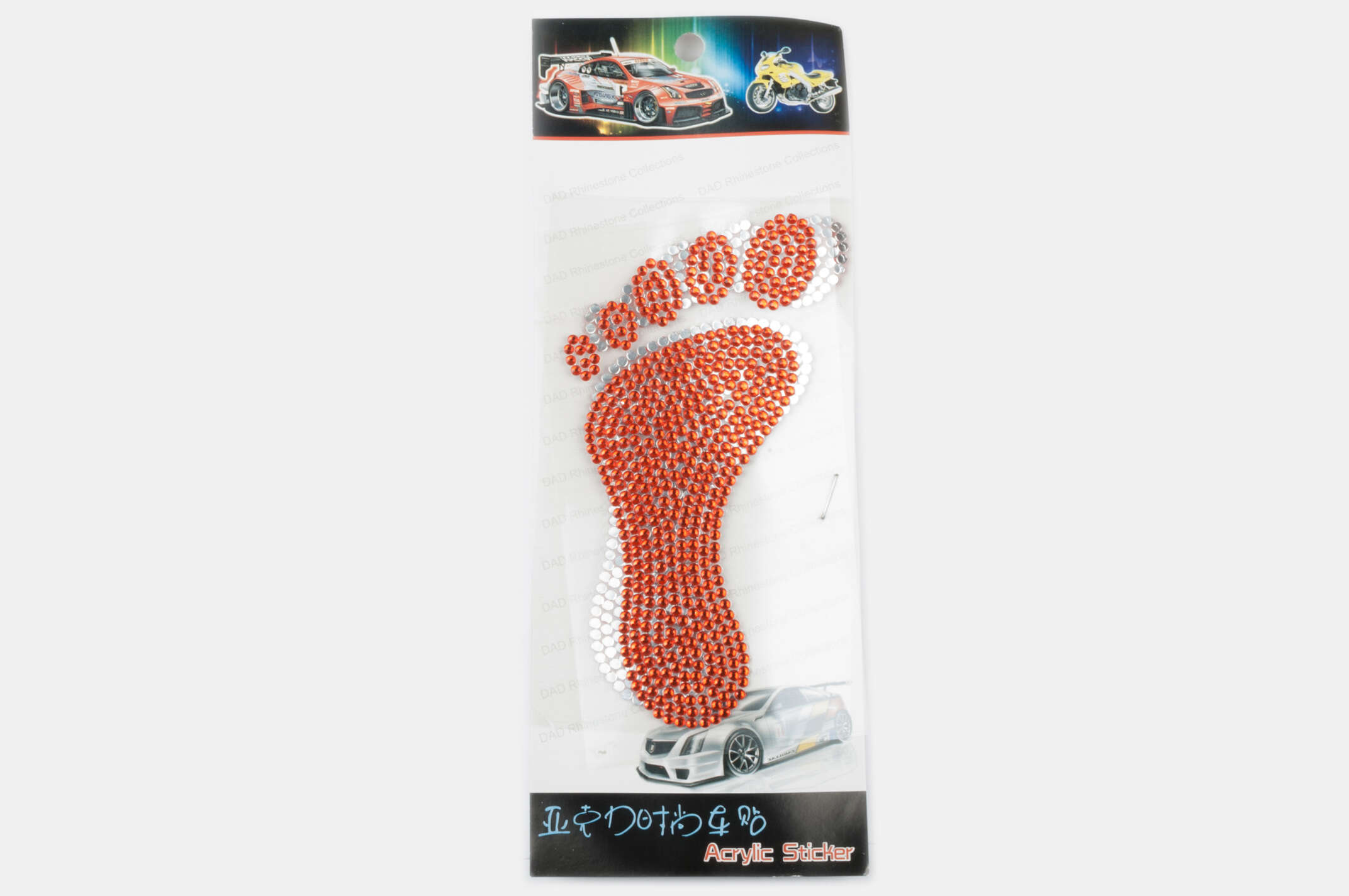 Наклейка декор FOOT (16x9см, стразы красные)