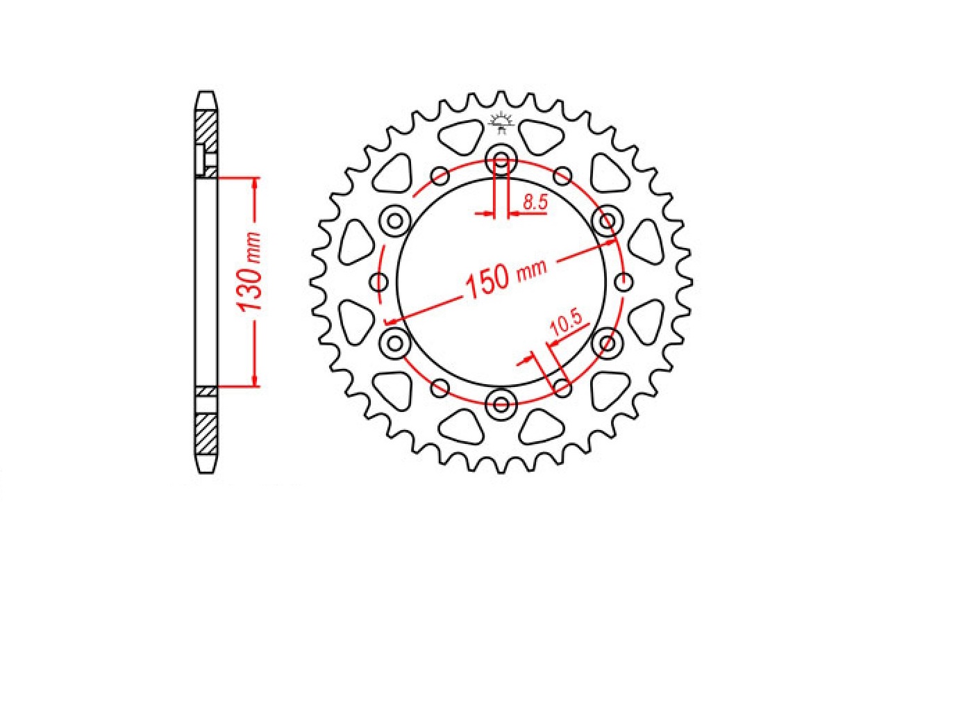 Звезда трансмиссии (задняя) LIFAN 530-45T (PCD=6*150mm, HUB=130mm, Pilot Hole dia=10,5) ST-2