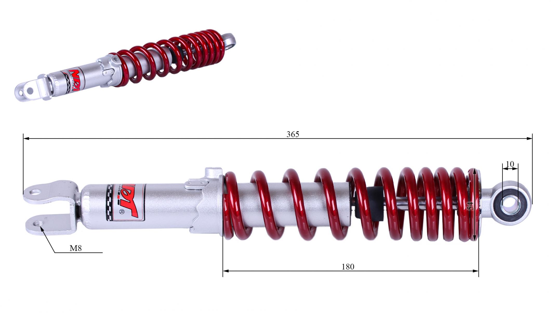Амортизатор GY6 340mm, регулируемый (красный металлик) Honda AMG