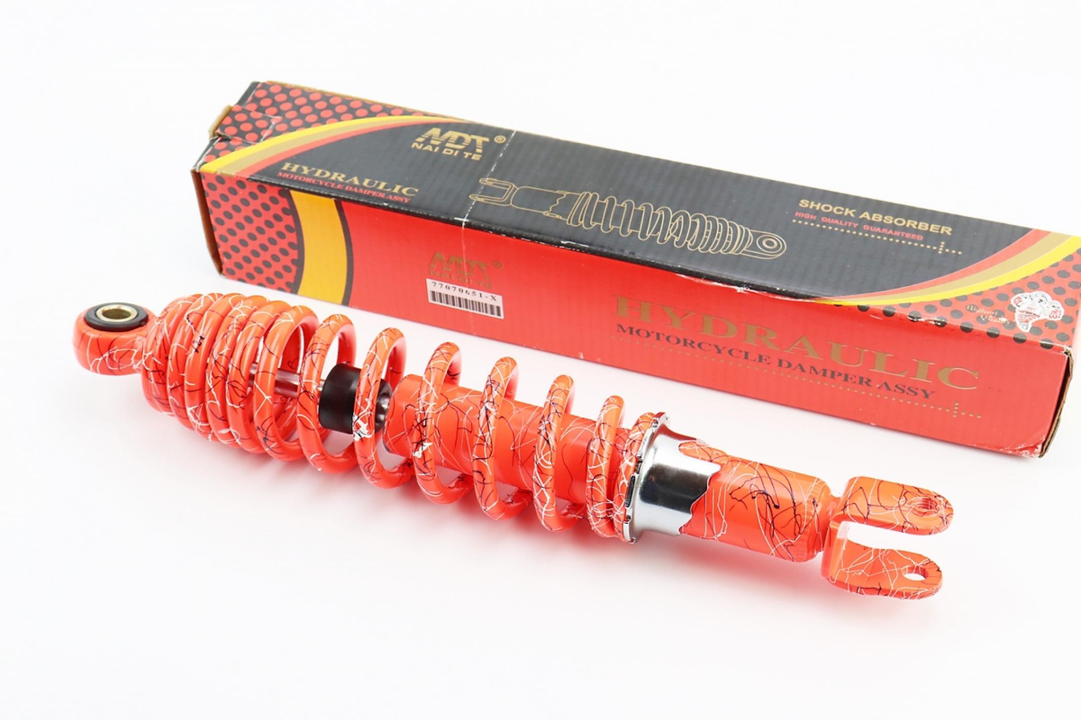 Амортизатор GY6, DIO ZX, LEAD 310mm, регулируемый (оранжевый +паутина) KS