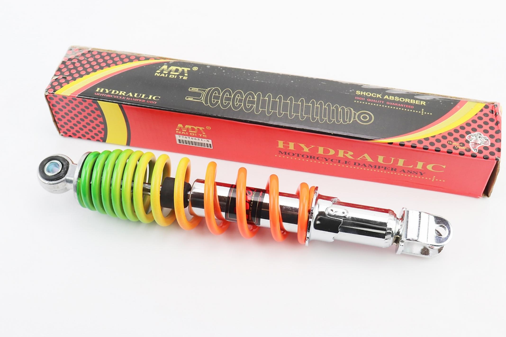 Амортизатор GY6, DIO ZX, LEAD 310mm, регулируемый (радуга) KS