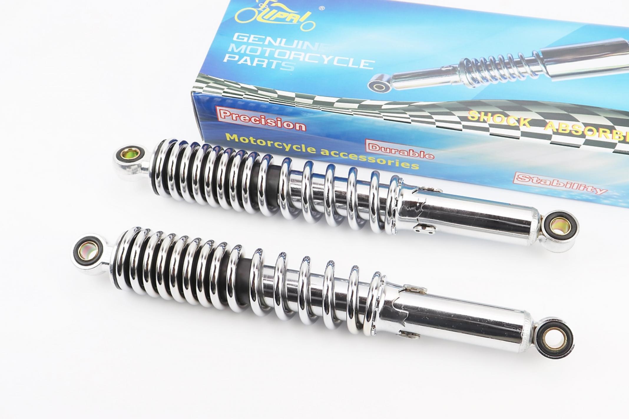 Амортизаторы (пара) МИНСК 340mm, регулируемые (хром) d50mm (втулка 12mm/втулка 12mm) KS-2