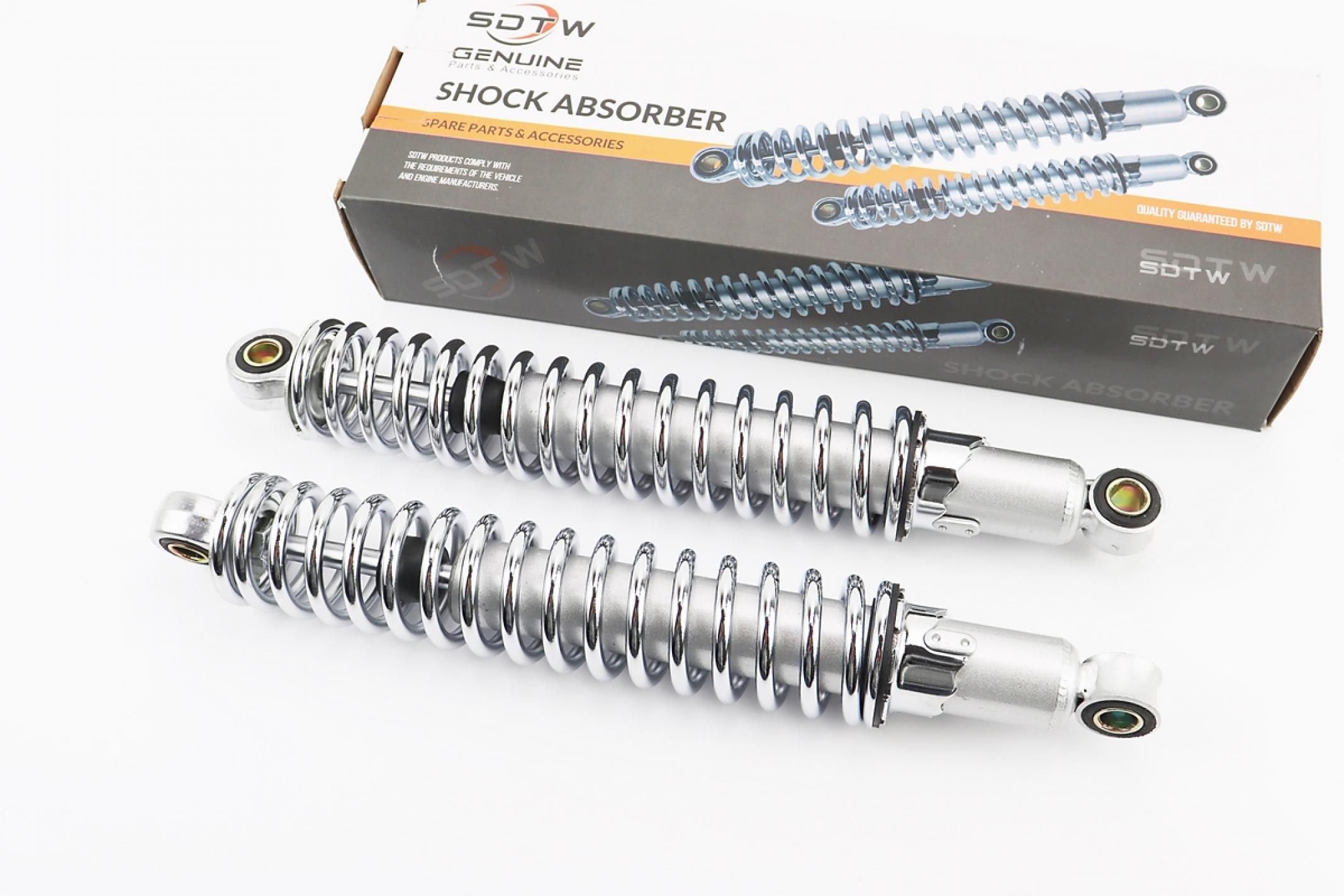 Амортизаторы (пара) МИНСК 340mm, регулируемые (хром) d50mm (втулка 12mm/втулка 12mm) KS-3