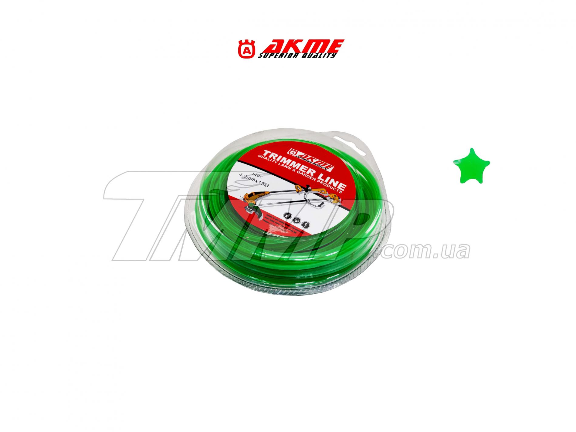 Леска мотокосы Ø4,0mm, 15 метров (звезда, зеленая) EVO