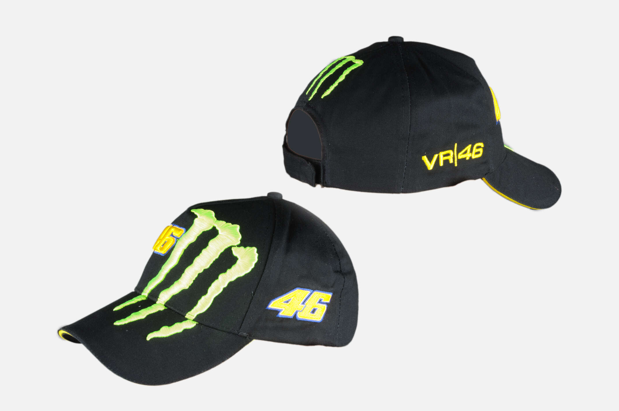 Бейсболка 46 VALENTINO ROSSI AND MONSTER ENERGY (черная, 100% хлопок) (mod:1)