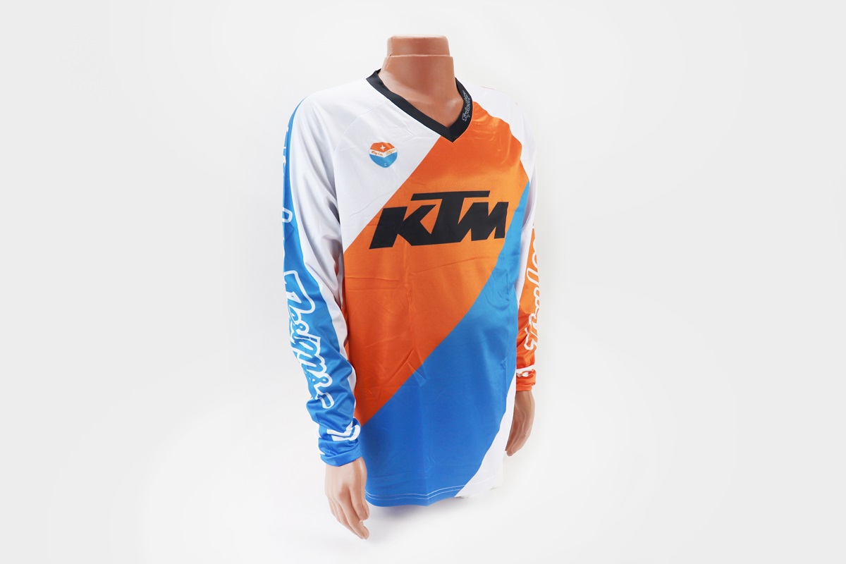 Футболка (Джерси) мужская L-(Polyester 100%), длинные рукава, свободный крой, бело-оранжево-синяя KS