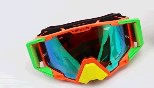 Очки кроссовые эндуро/АТV, со сменным стеклом покрытие Anti-Fog+защитные пленки 3шт+набор для ухода, оранжево-салатово-жёлтые (зеркальное стекло) KS