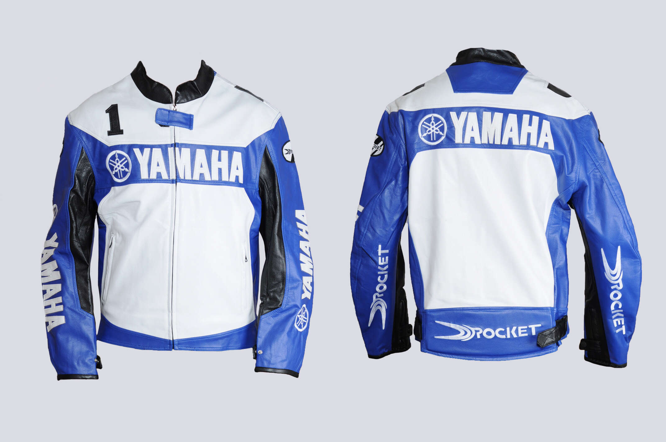 Мотокуртка YMH (кожзам) (size:XXXL, сине-белая, mod:1)