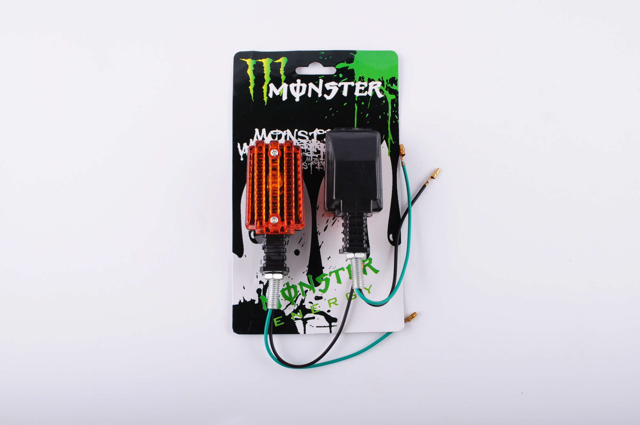 Повороты (пара) прямоугольные (черные, желтое стекло) MONSTER ENERGY