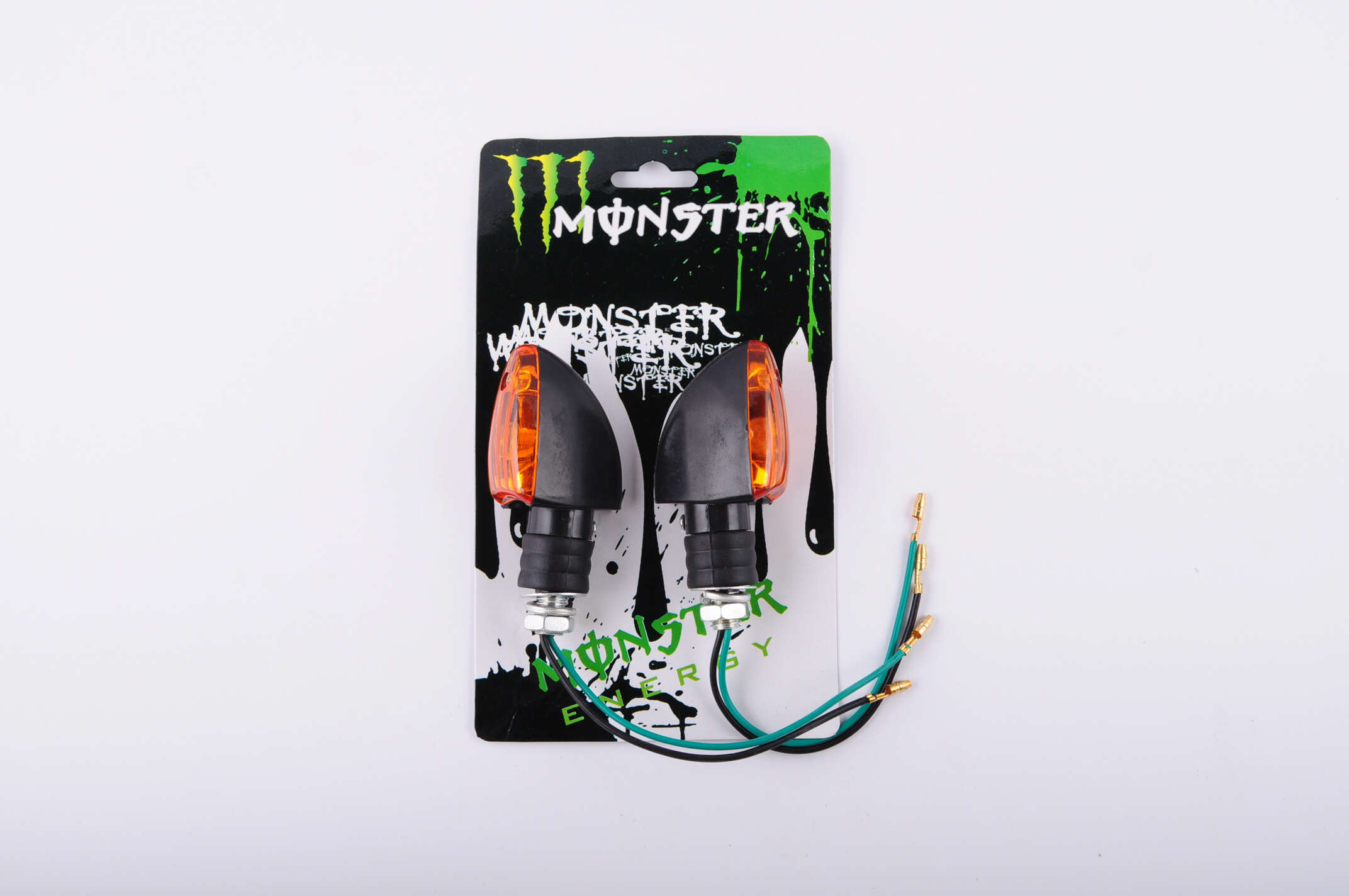 Повороты мини (пара) стреловидные (черные, желтое стекло) MONSTER ENERGY