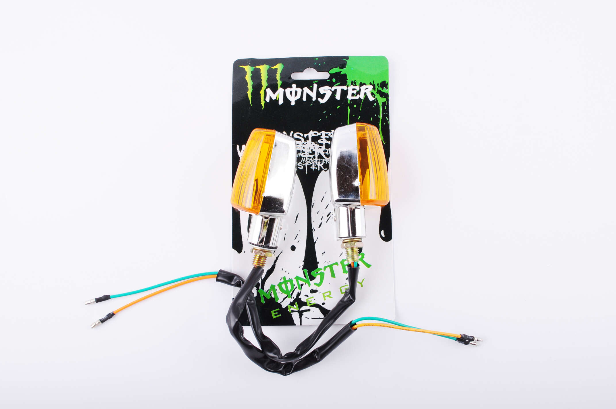 Повороты (пара) Delta, Active прямоугольные (хром, желтое стекло) MONSTER ENERGY