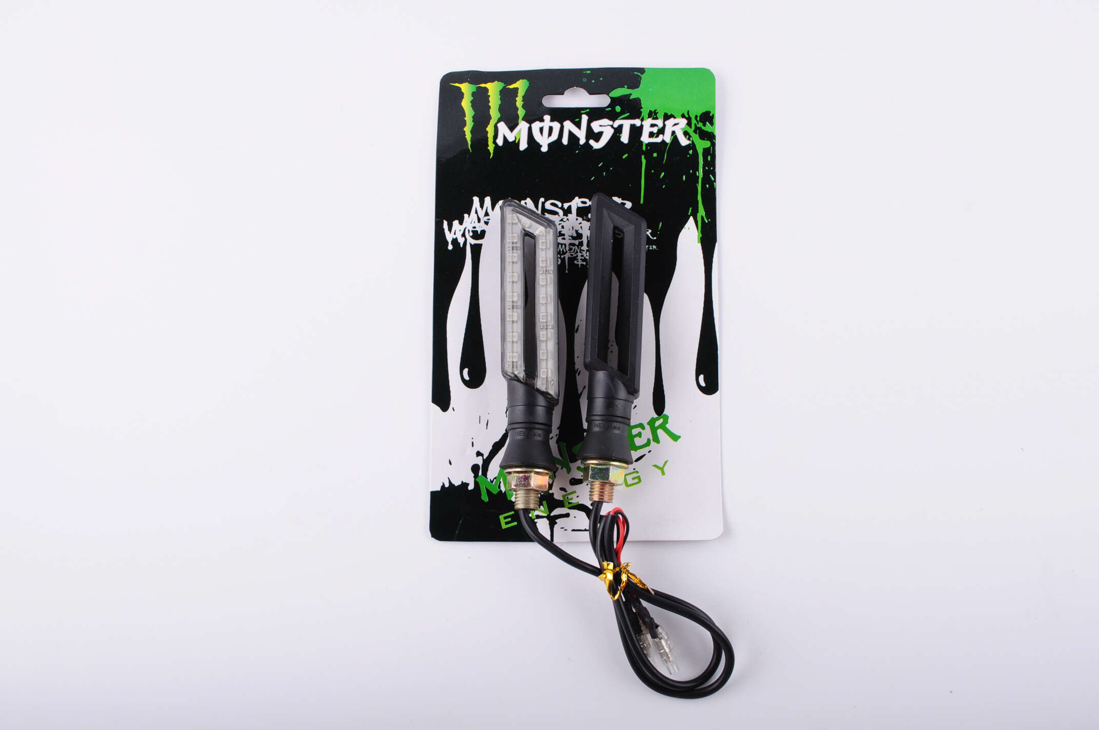 Повороты светодиодные (пара) прямоугольные (черные, прозрачные, 16 диодов) MONSTER ENERGY