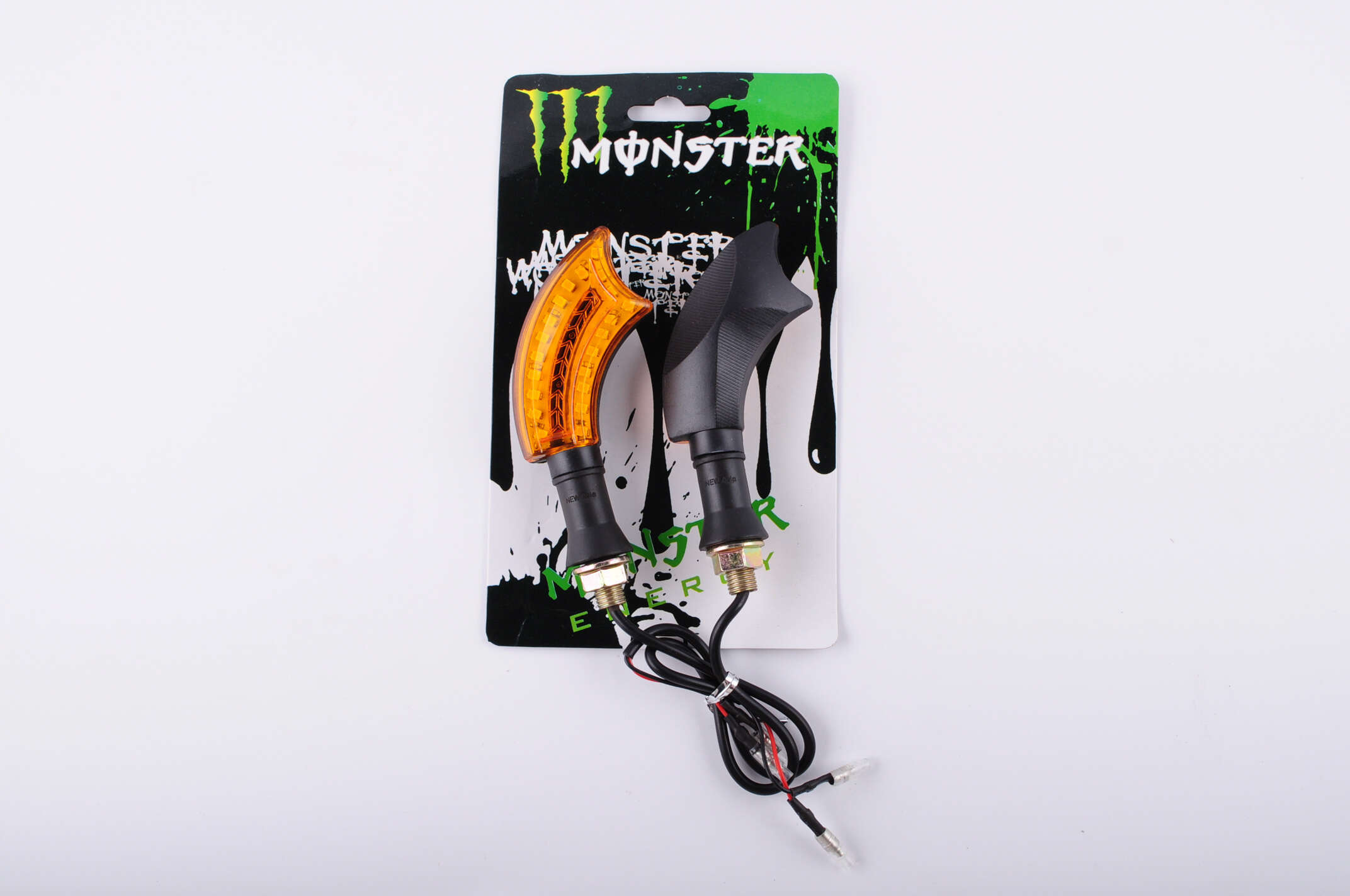 Повороты светодиодные (пара) изогнутые (черные, желтое стекло, 21 диод) MONSTER ENERGY
