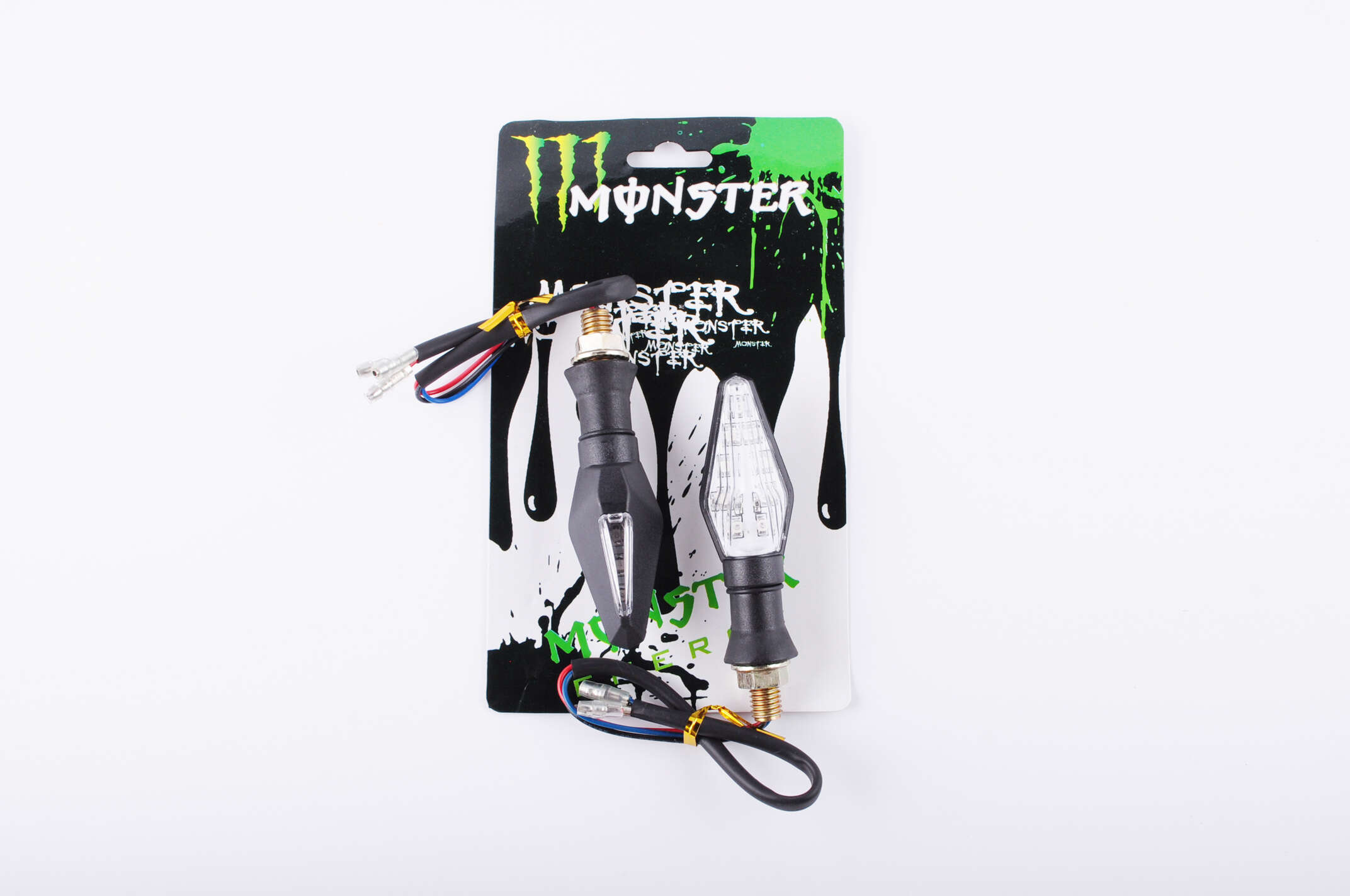 Повороты светодиодные (пара) стреловидные (черные, желтое стекло, 9 диодов) MONSTER ENERGY
