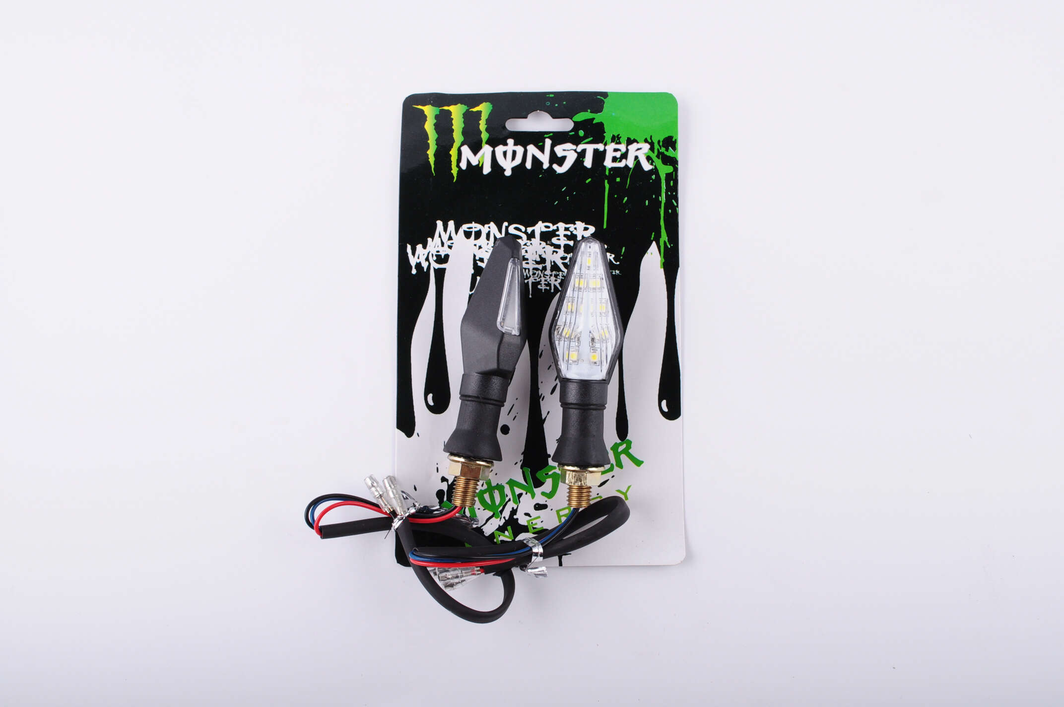 Повороты светодиодные (пара) стреловидные (черные, прозрачные, 9 диодов) MONSTER ENERGY