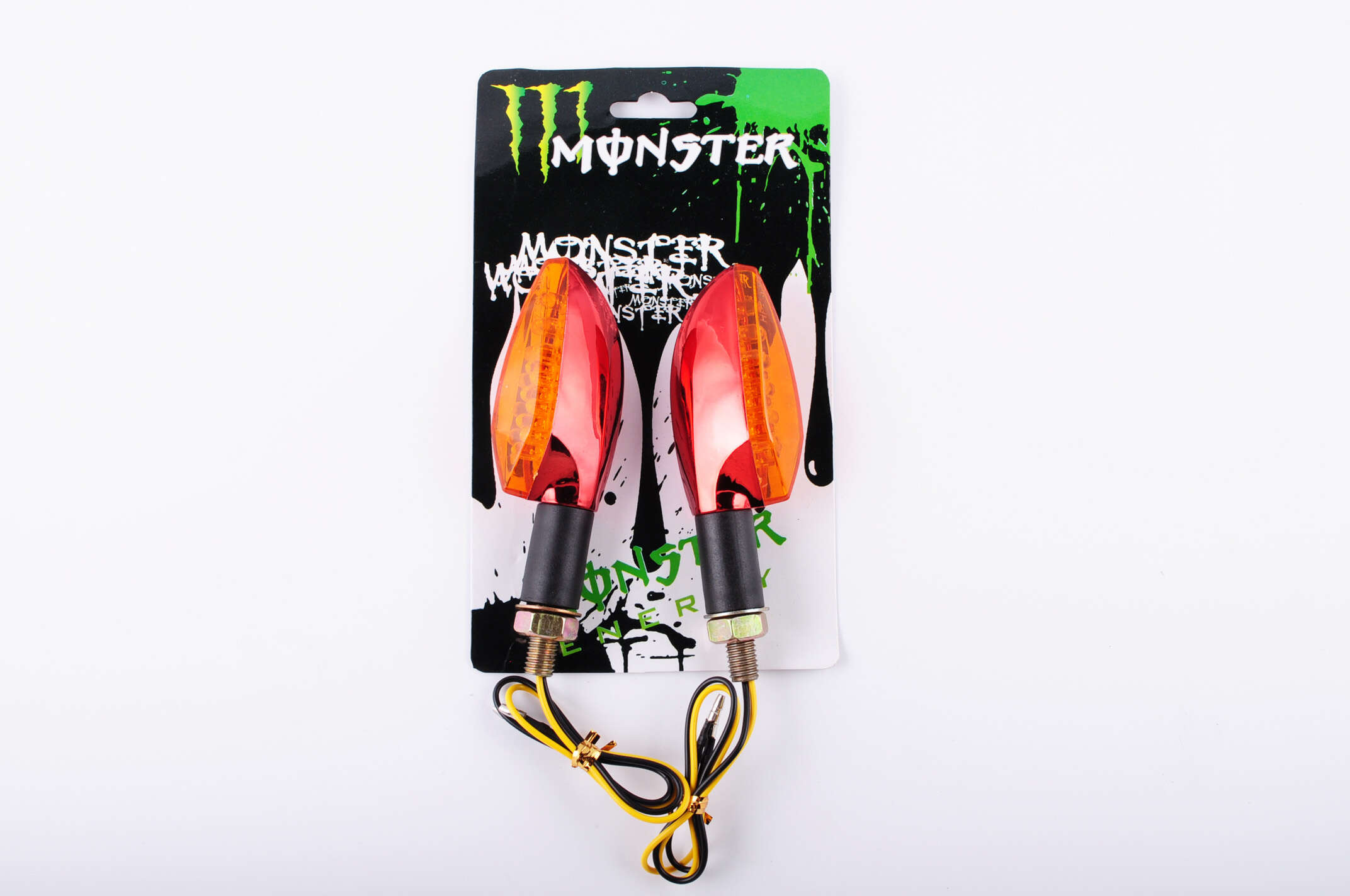 Повороты светодиодные (пара) стреловидные (красные, желтое стекло, 11 диодов) MONSTER ENERGY