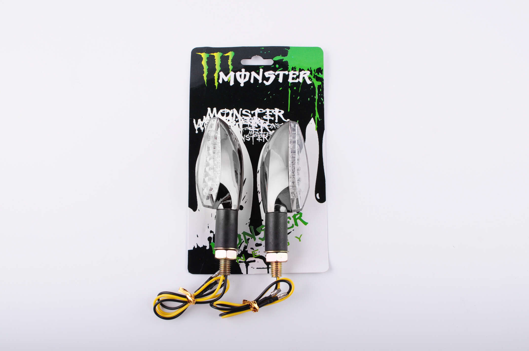 Повороты светодиодные (пара) стреловидные (серебристые, прозрачные, 11 диодов) MONSTER ENERGY