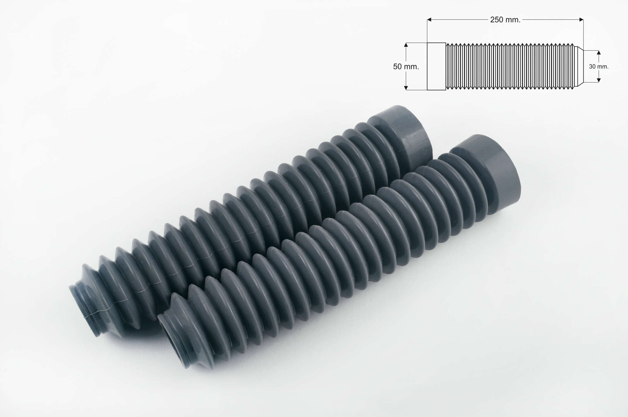 Гофры передней вилки (пара) универсальные L-250mm, d-30mm, D-50mm (серые) MZK