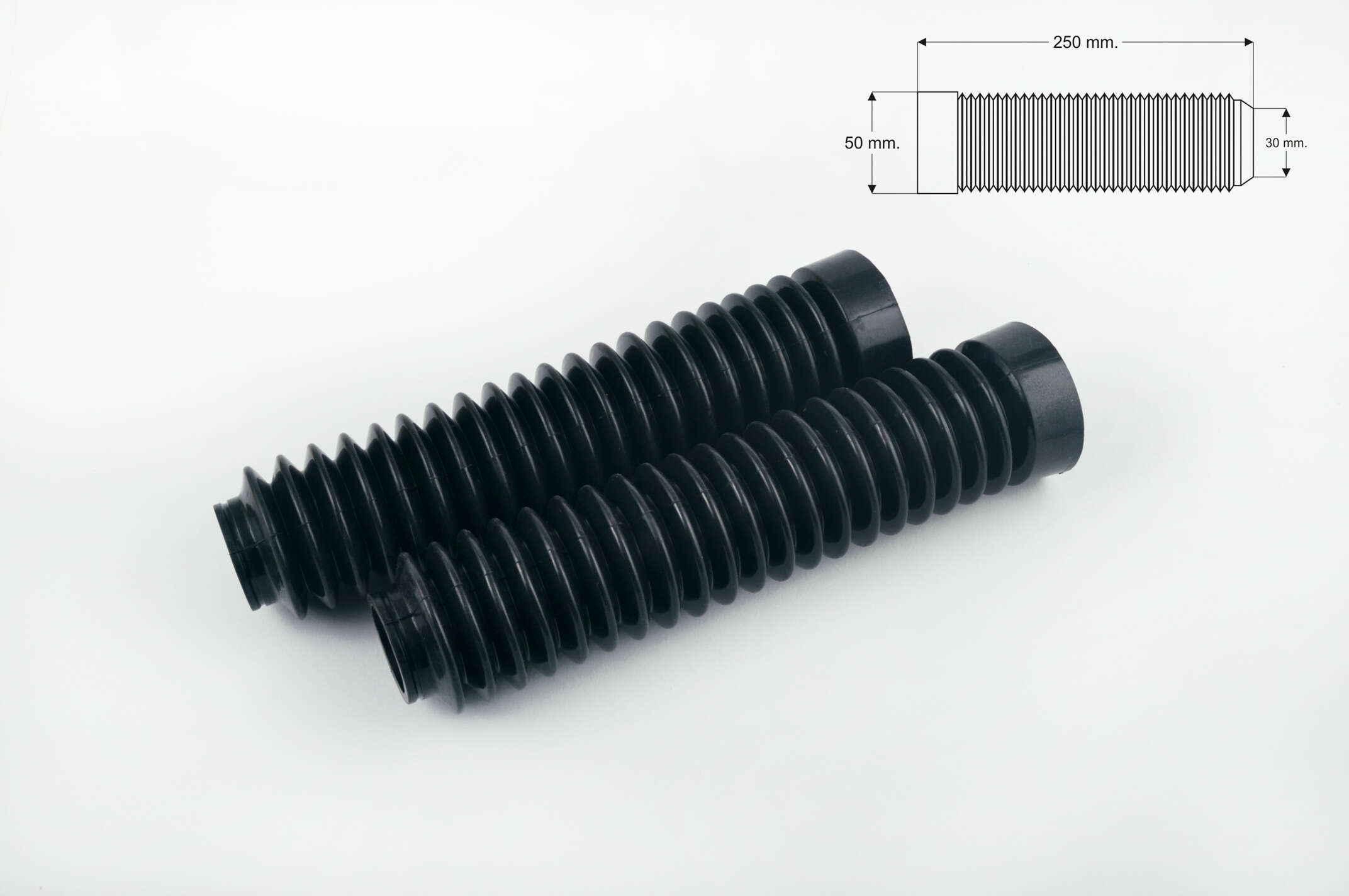 Гофры передней вилки (пара) универсальные L-250mm, d-30mm, D-50mm (черные) MZK