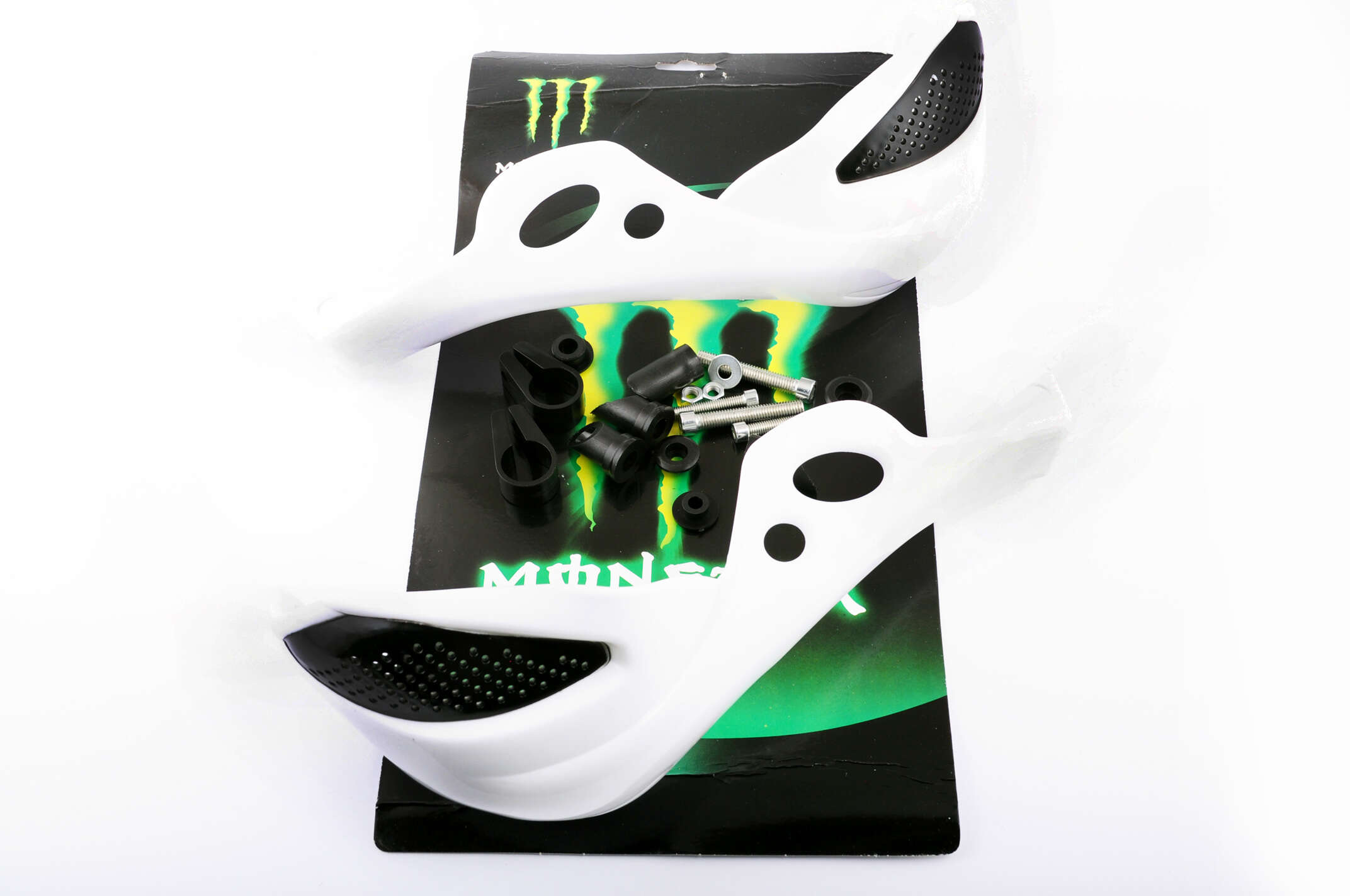 Защита рук на руль (mod:1, MONSTER ENERGY, белые) XJB