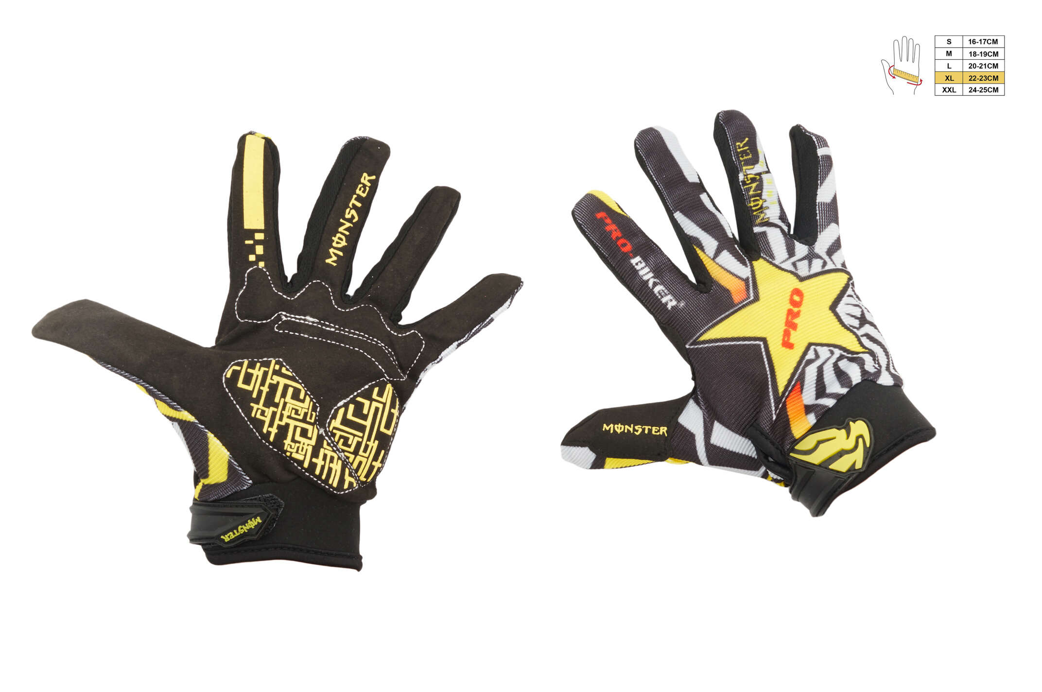 Перчатки PRO-BIKER AND MONSTER ENERGY (size:XL, черно-желтые)