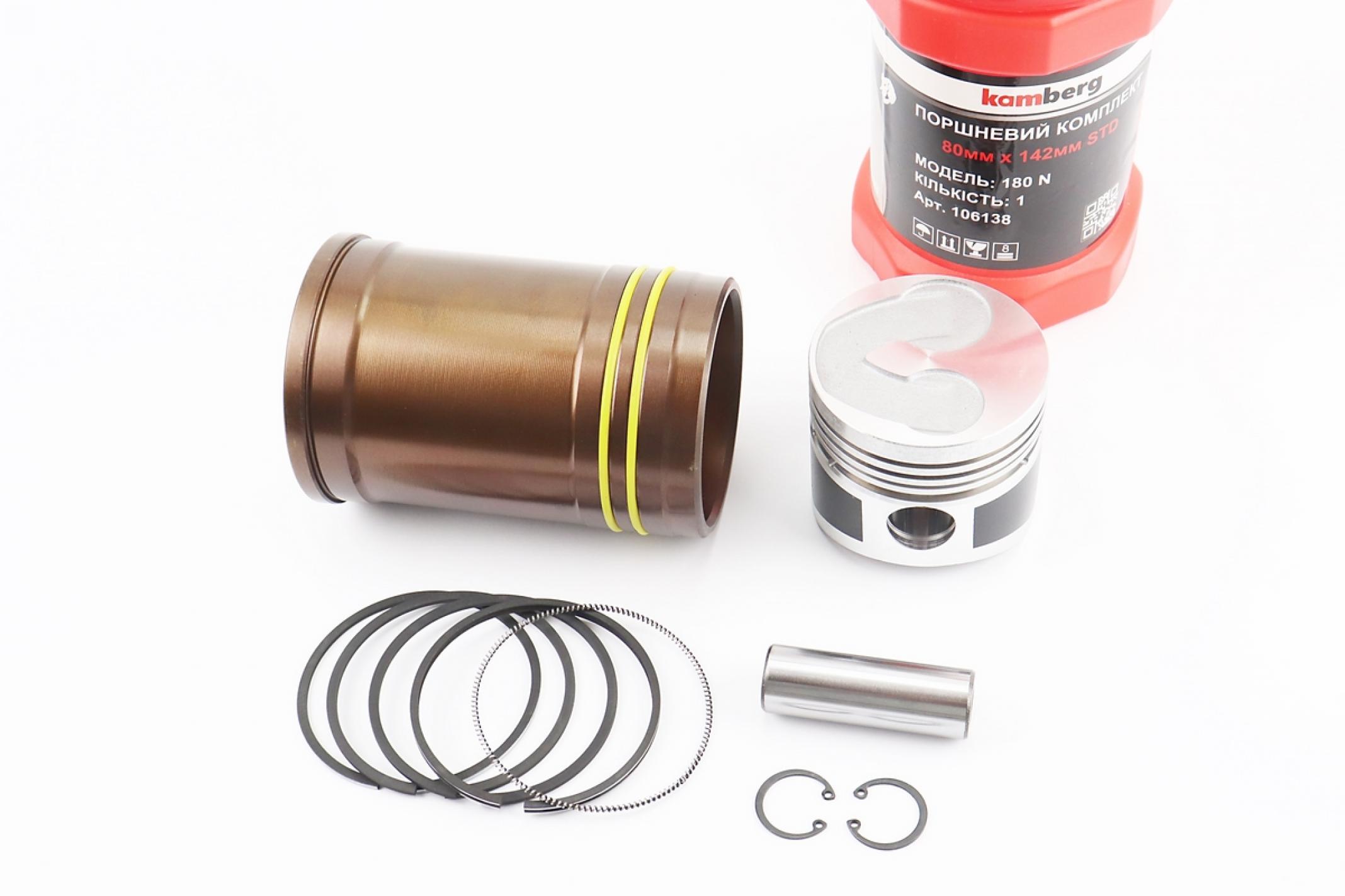 Поршневая R180NM к-кт, поршень 80mm STD (форкамера Подкова) +гильза +манжеты, тефлоновое покрытие KS