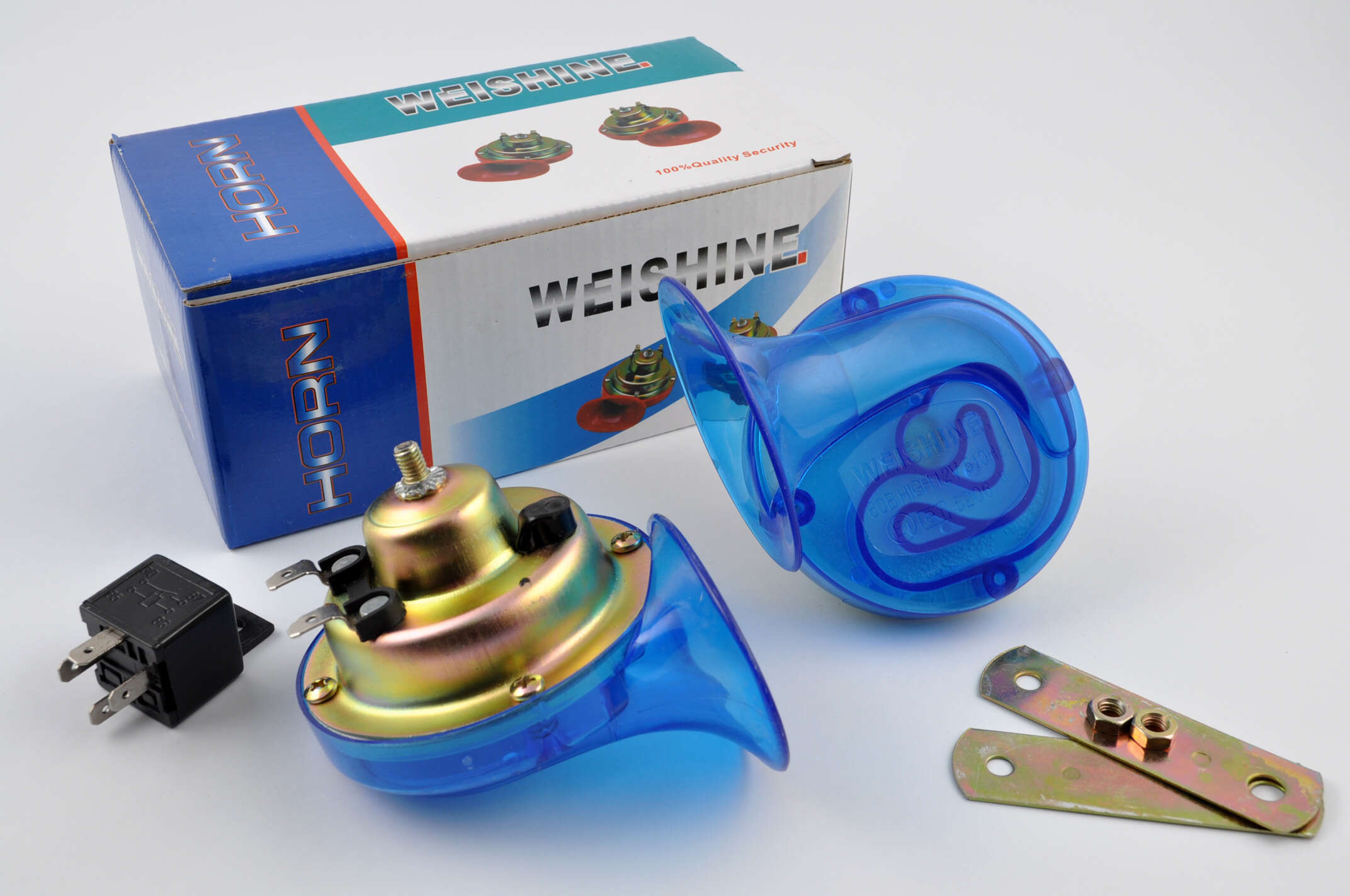 Сигналы (пара) улитка, 12V, крепление, реле (синие, прозрачные) WEISHINE