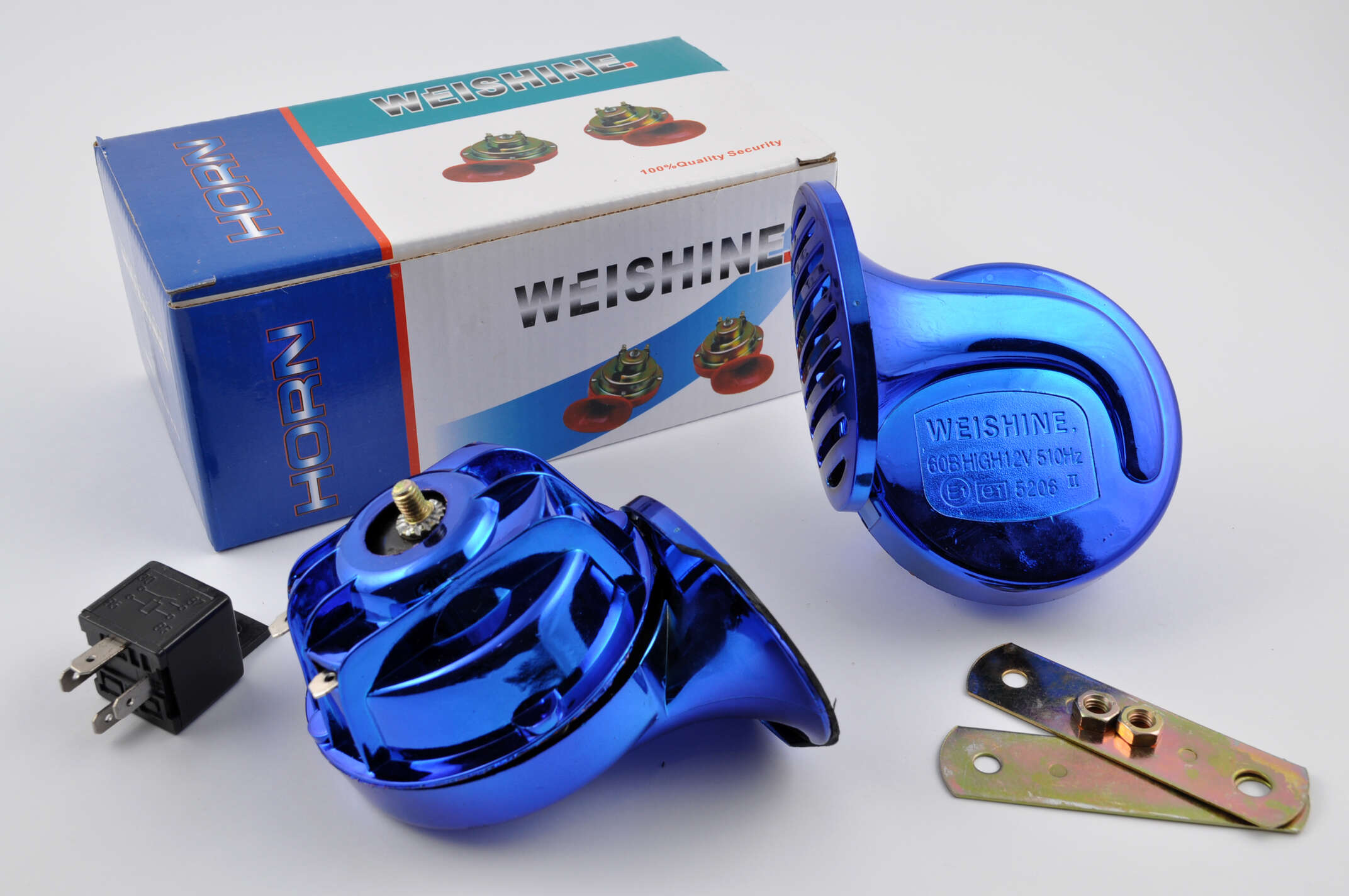 Сигналы (пара) улитка, 12V, крепление, реле (хром синие) WEISHINE