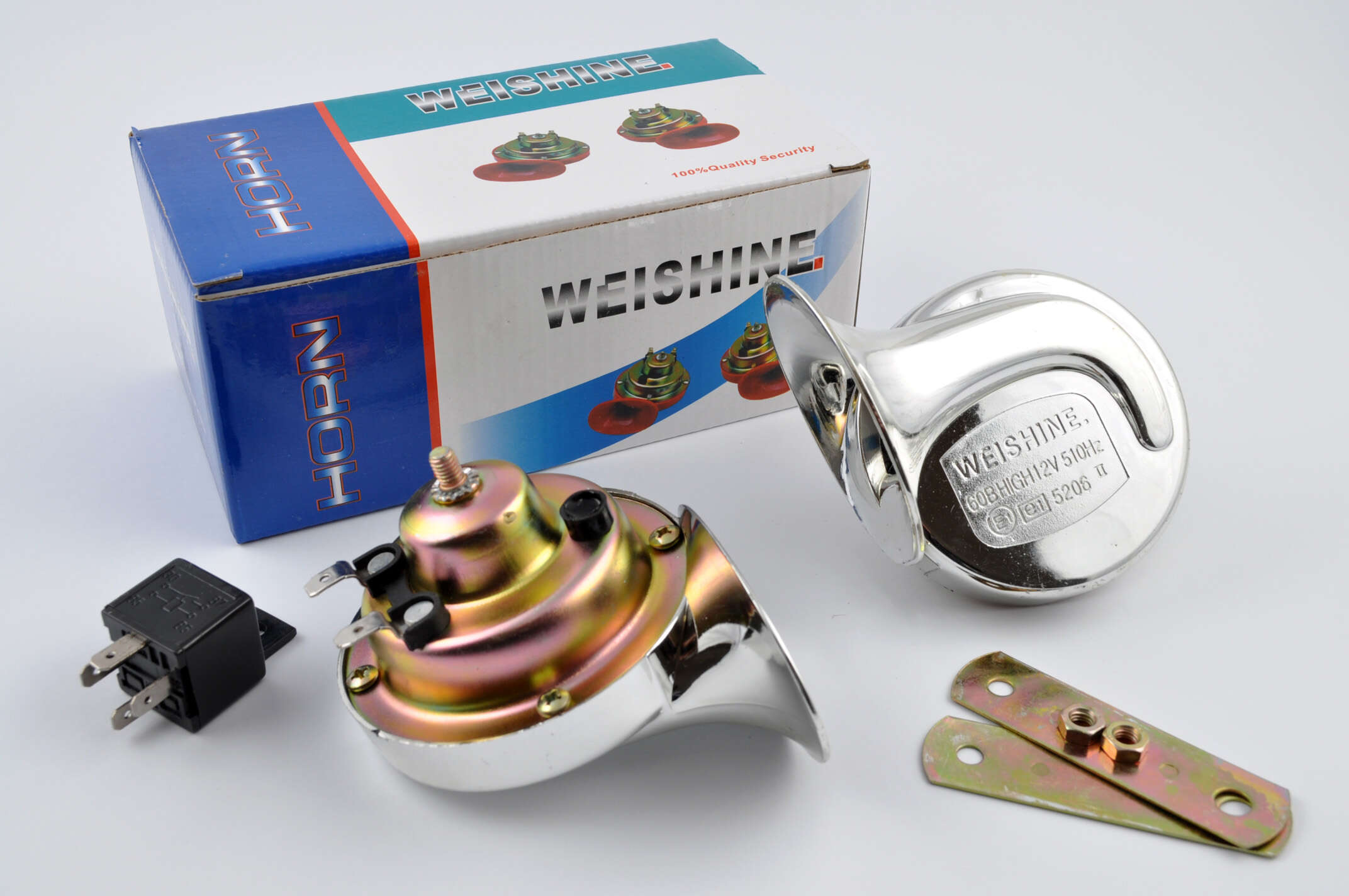Сигналы (пара) улитка, 12V, крепление, реле (хром, mod:1) WEISHINE