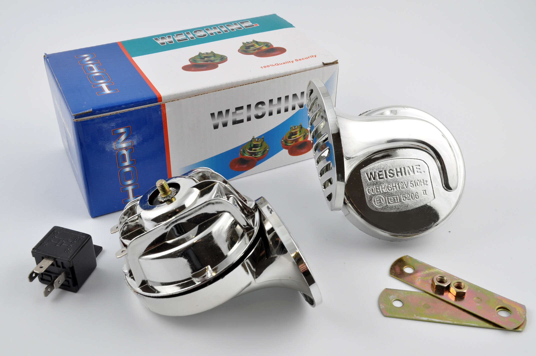 Сигналы (пара) улитка, 12V, крепление, реле (хром, mod:2) WEISHINE
