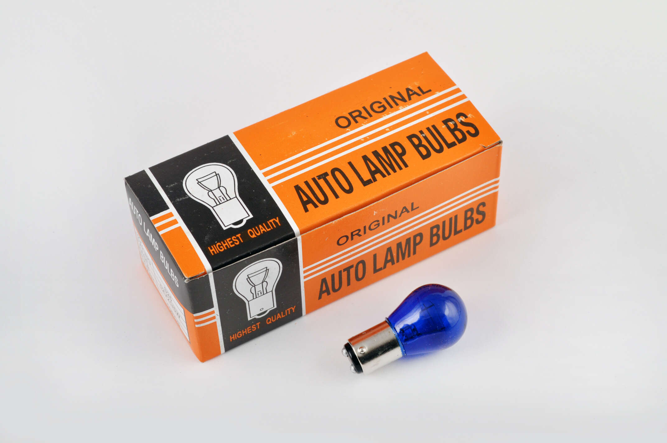 Лампа S25 (двухконтактная) 12V 21W/5W (стоп, габарит) (синяя) ORANGE BOX