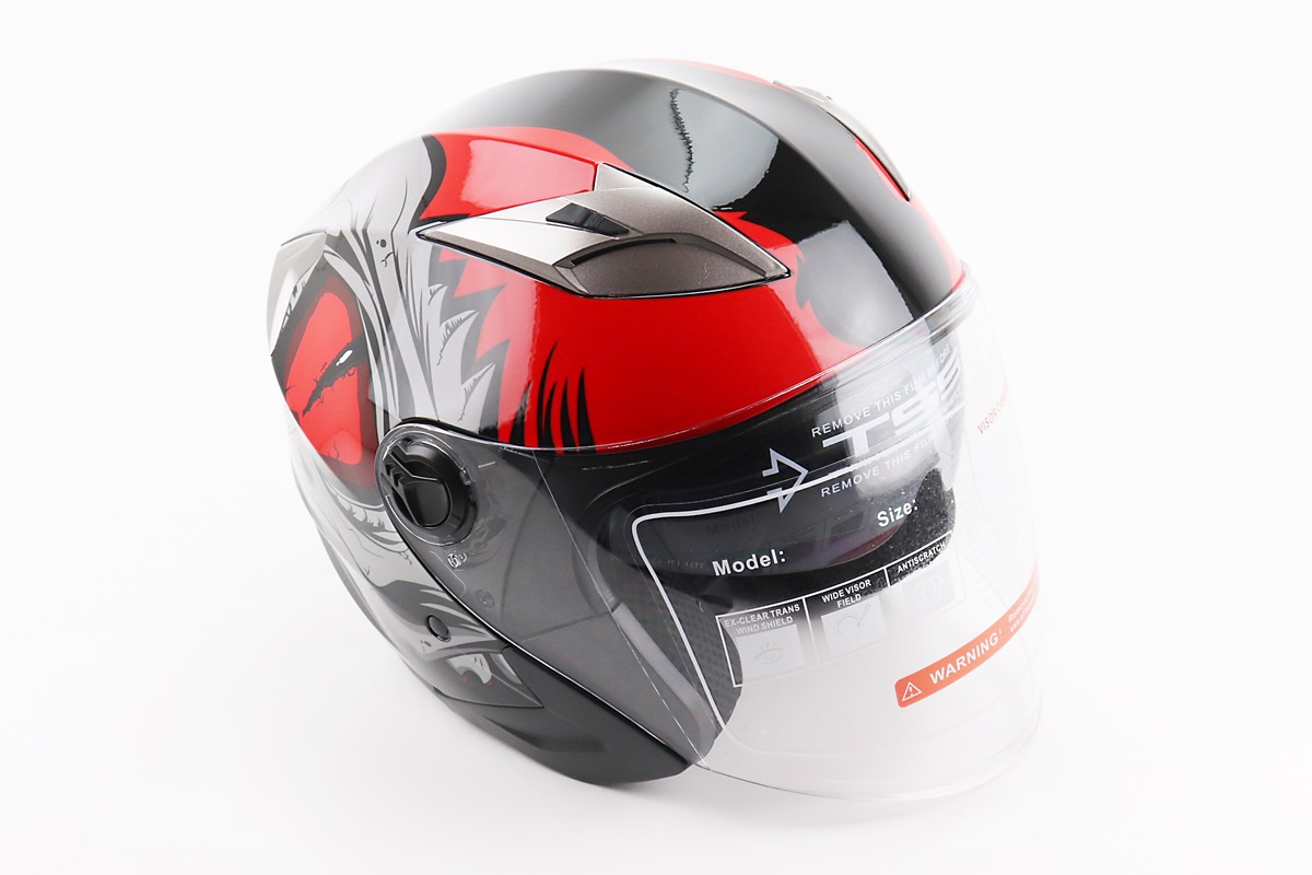 Шлем открытый (откидные очки BLD-708 S (55-56см), ЧЕРНО-КРАСНЫЙ Raptor KS