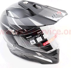 Шлем кроссовый эндуро/АТV со стеклом BLD-819-7 М (57-58см), ЧЁРНЫЙ матовый с бело-серым рисунком KS
