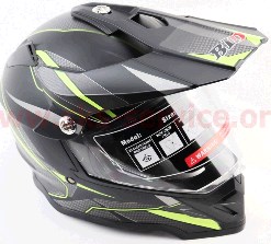 Шлем кроссовый эндуро/АТV со стеклом BLD-819-7 М (57-58см), ЧЁРНЫЙ матовый с салатово-серым рисунком KS