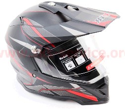 Шлем кроссовый эндуро/АТV со стеклом BLD-819-7 М (57-58см), ЧЁРНЫЙ матовый с красно-серым рисунком KS