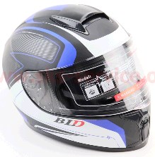 Шлем-интеграл +очки BLD-М66 S (55-56см), ЧЁРНЫЙ матовый с сине-белым рисунком KS