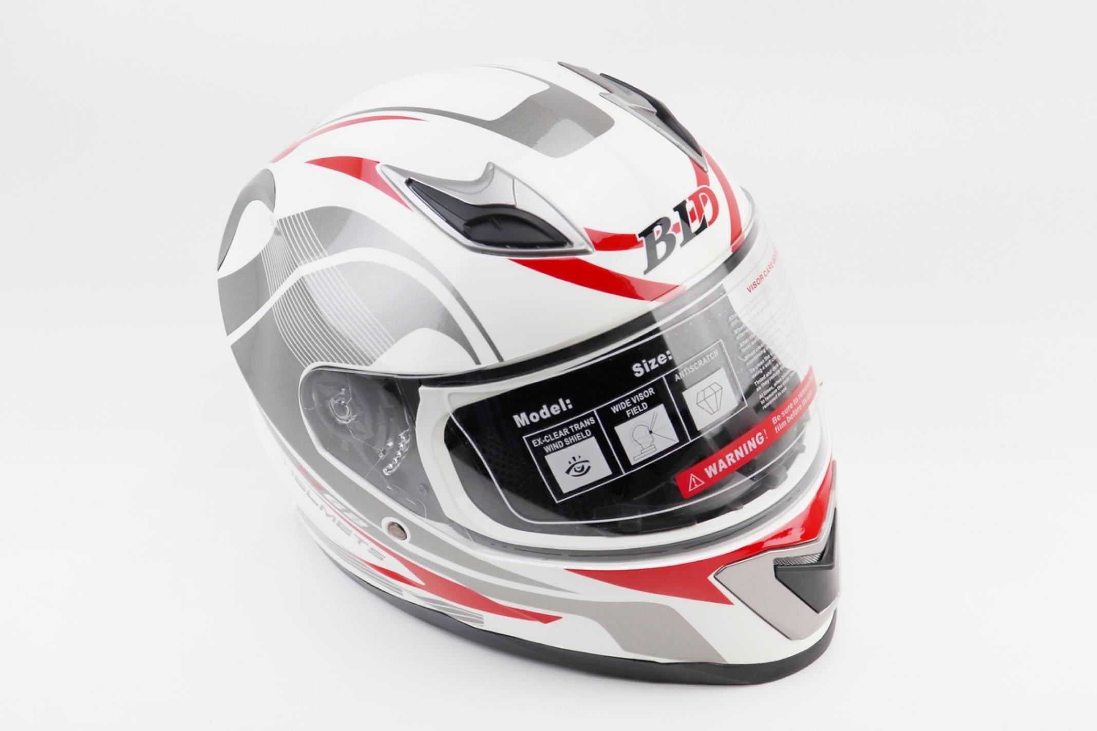 Шлем-интеграл BLD-M62 S (55-56см), БЕЛЫЙ глянец с красно-серым рисунком KS