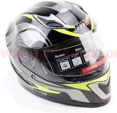 Шлем-интеграл BLD-M62 S (55-56см), ЧЁРНЫЙ глянец с салатово-серым рисунком KS