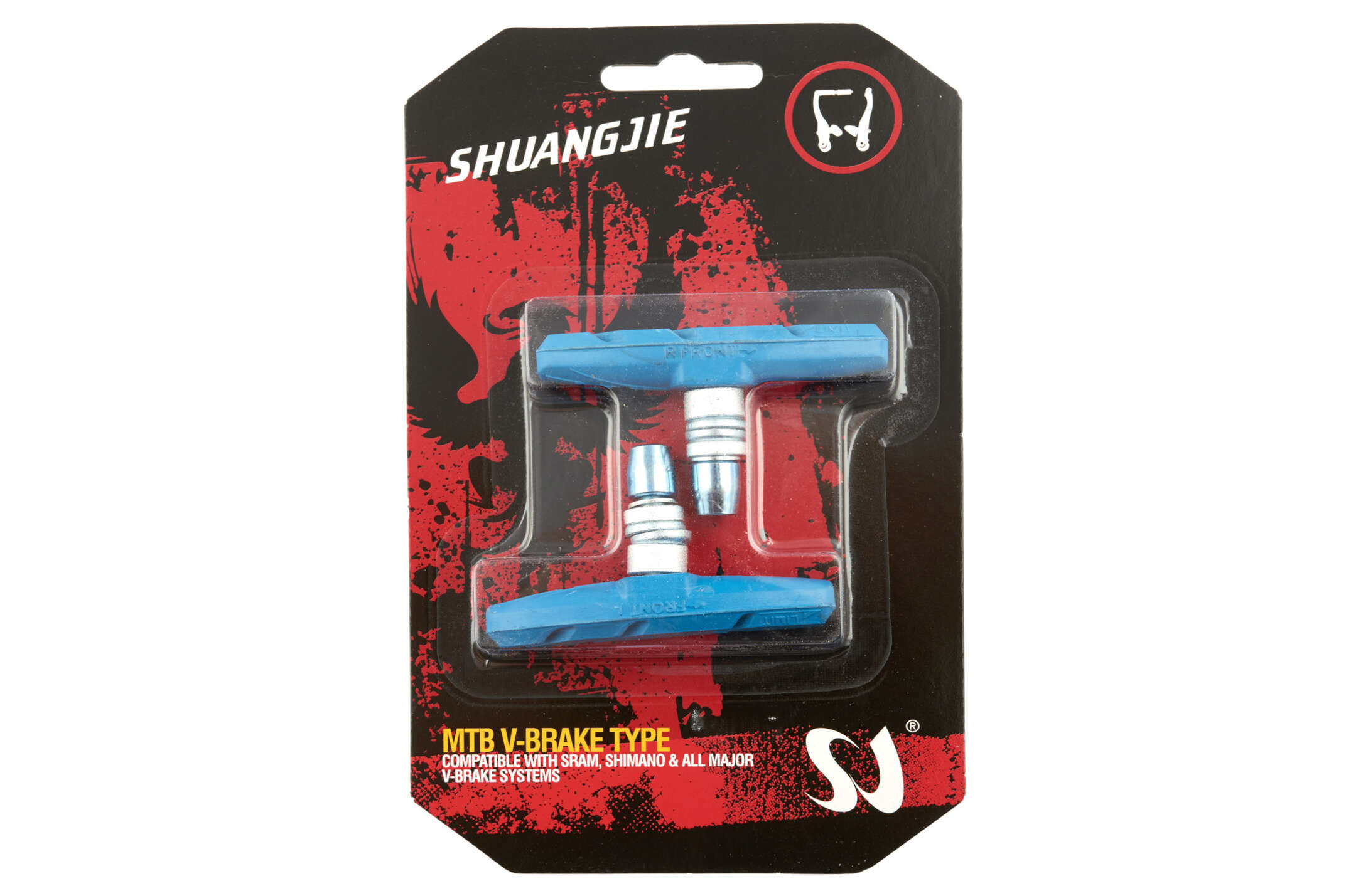Колодки тормозные велосипедные (ободные, V-brake) (синие) SHUANGJIE