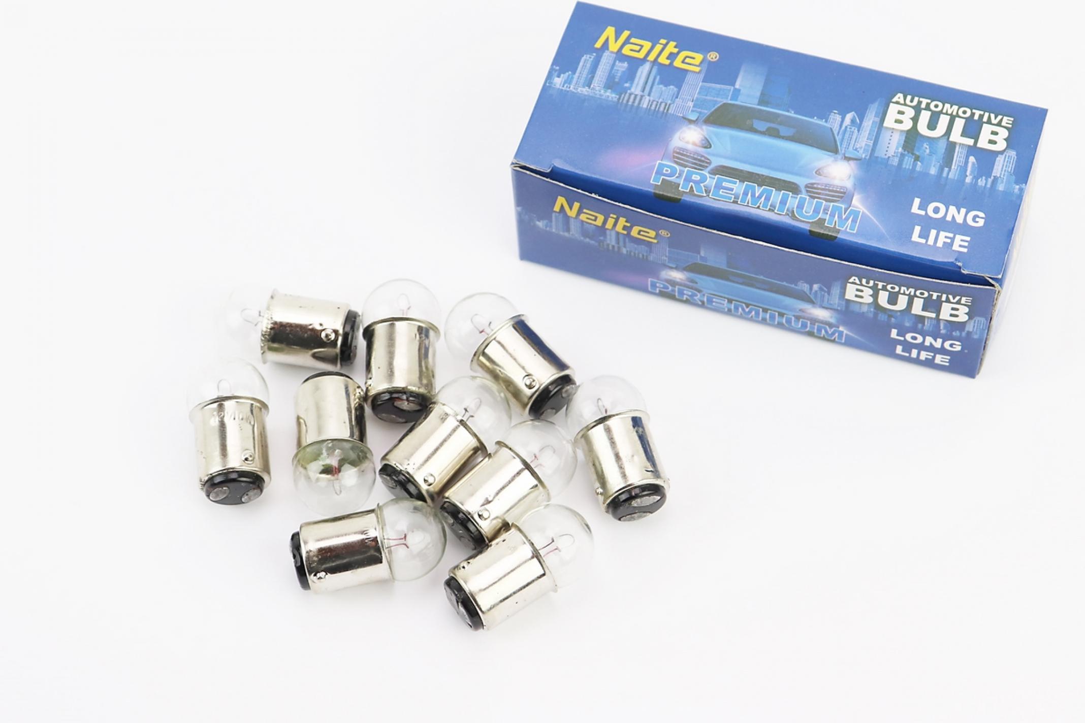 Лампа поворота (белая с цоколем) 12V/10W G18 BA15D (+/- контакты внизу) - 10шт KS