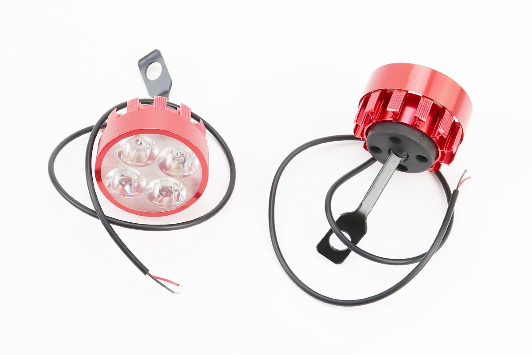 Фара дополнительная светодиодная - 4 LED с креплением под зеркало, к-кт 2шт, КРАСНЫЙ KS