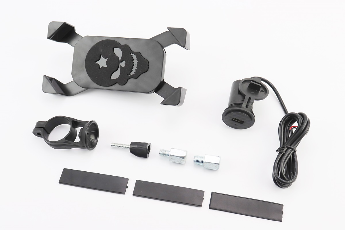Крепление для телефона на руль + USB зарядка, с удлинителями зеркал (миним. размер телефона 60*124мм, макс. размер 80*160мм) KS