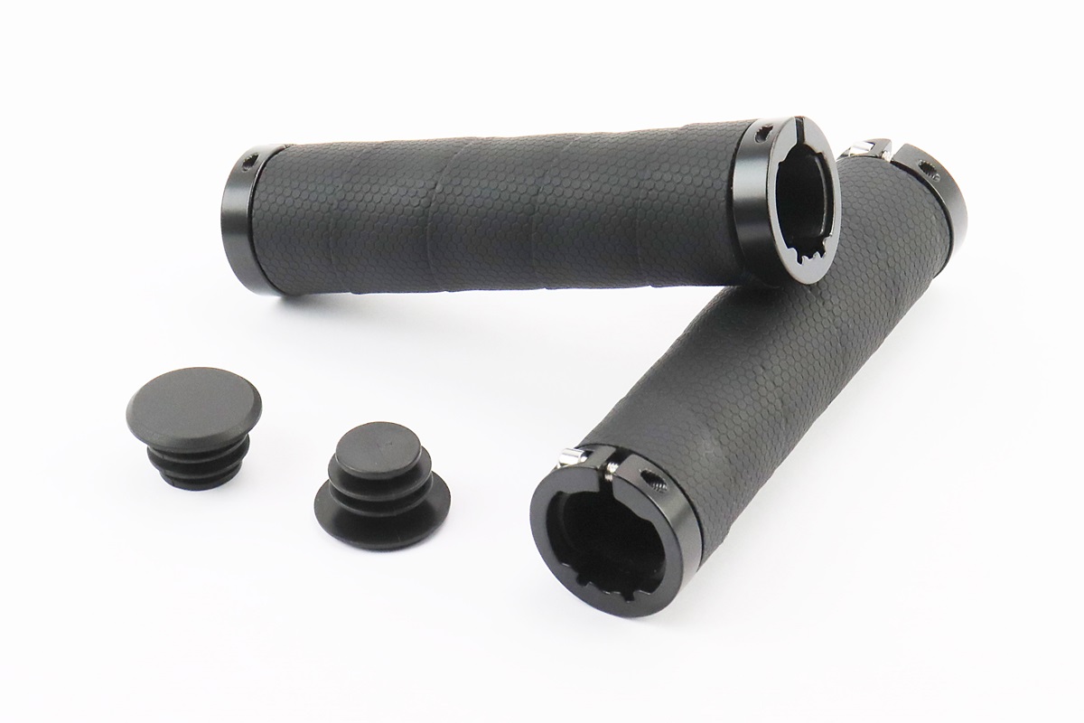 Ручки руля 130мм с зажимом Lock-On с двух сторон, экокожа, чёрные PU-192A KS