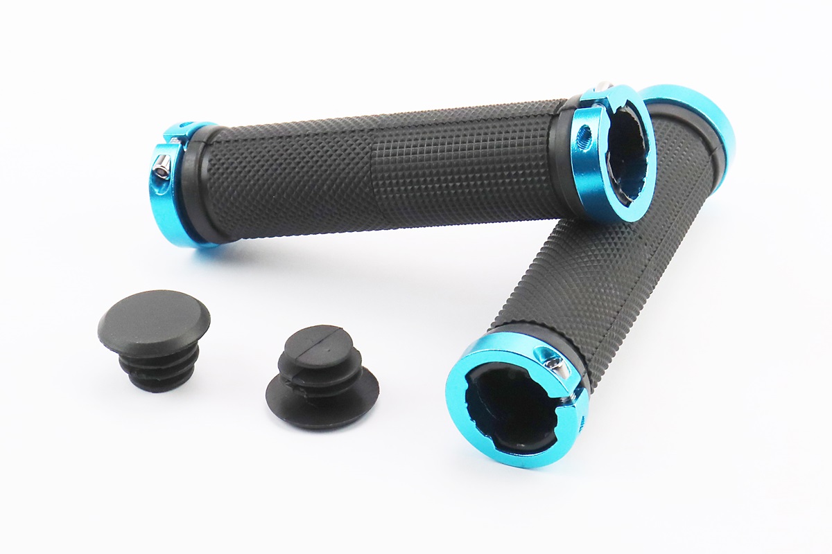Ручки руля 130мм с зажимом Lock-On с двух сторон, чёрно-синие FL-426 KS
