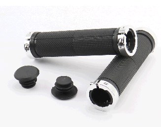 Ручки руля 130мм с зажимом Lock-On с двух сторон, чёрно-серебристые FL-426