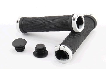 Ручки руля 130мм с зажимом Lock-On с двух сторон, чёрно-белые FL-426