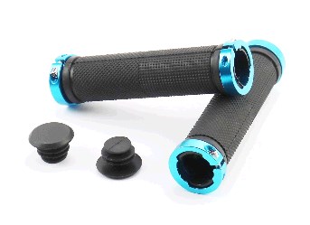 Ручки руля 130мм с зажимом Lock-On с двух сторон, чёрно-синие FL-426