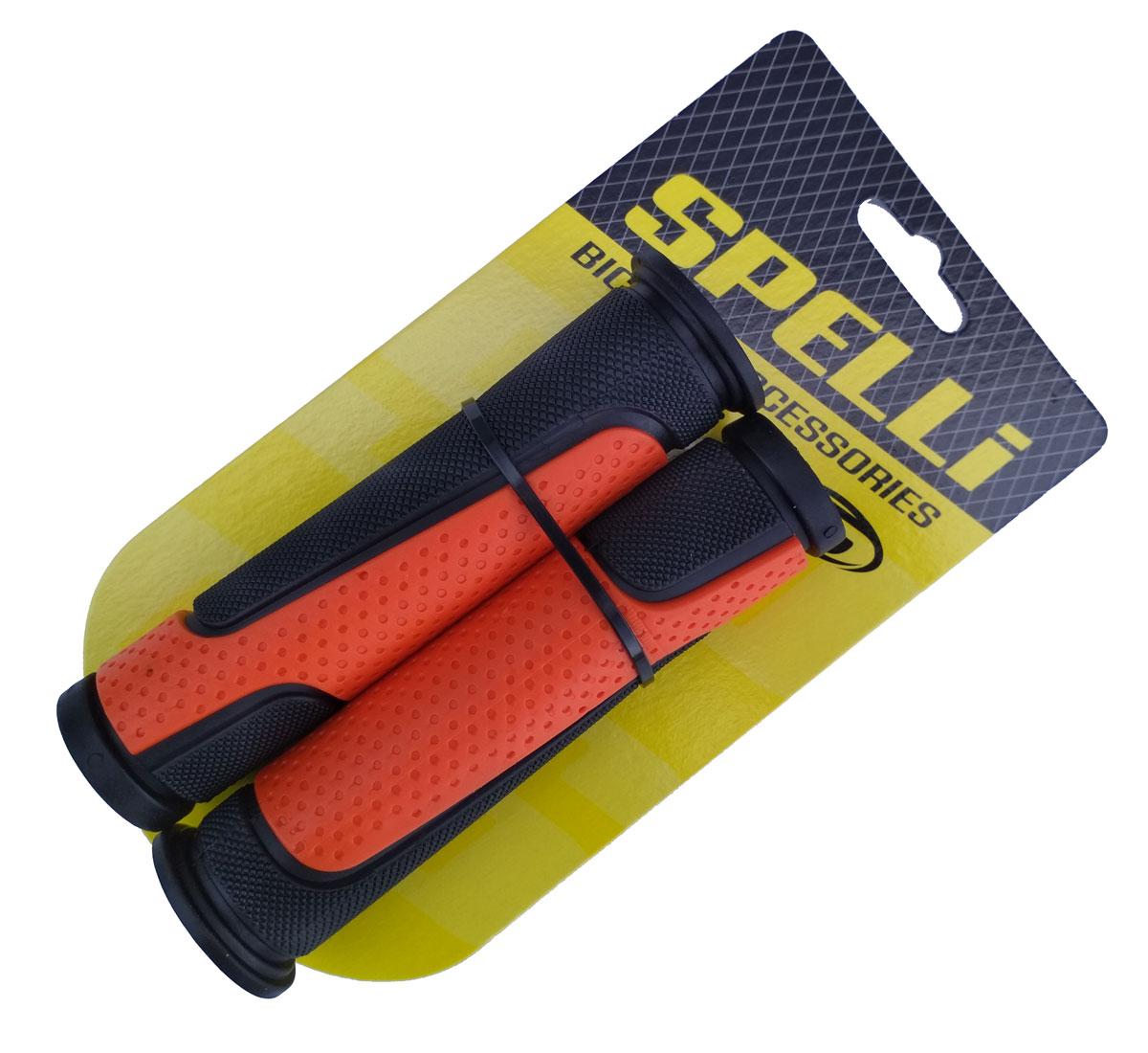 Грипсы (ручки руля) SPELLI SBG-6708L черно/оранжевые, прямые, 2-х фактурные, резина-каучук, длина 127 мм BD
